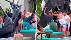 Terrifying scene unfolds as metal cabana frame crashes into packed casino pool area Melbourne Private Schools